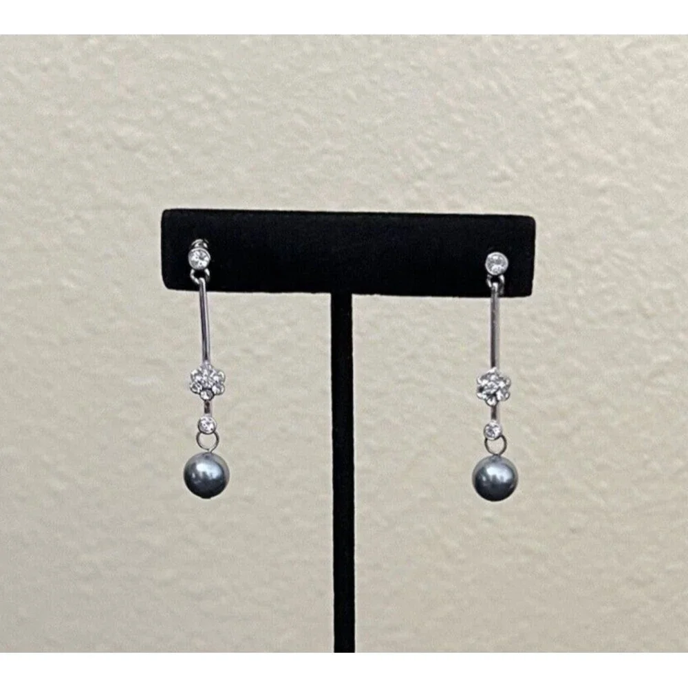 Art de Franco Swarovski Elements and Pearl Dangle Drop Post Earrings 8mm